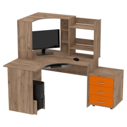 Компьютерный стол КП-СКЭ-4 цвет Дуб Крафт+Оранж 120/120/141 см