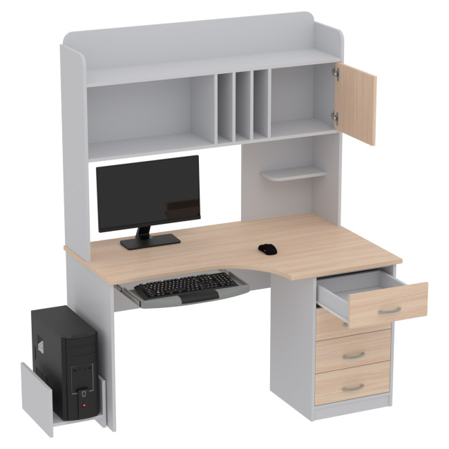 Компьютерный стол КП-СКЭ-8 Левый цвет Серый+Дуб Молочный 140/90/182 см