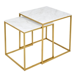 Стол журнальный МеталлАрт М002 белый мрамор/золото