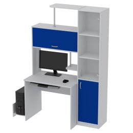 Компьютерный стол КП-СК-13 матовый цвет Серый + Синий 130/60/202 см