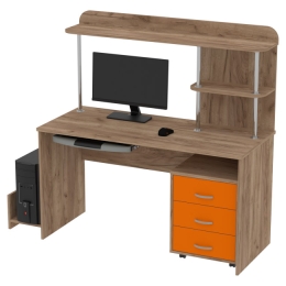 Компьютерный стол КП-СК-11 цвет Дуб Крафт+Оранжевый 140/60/141,5 см