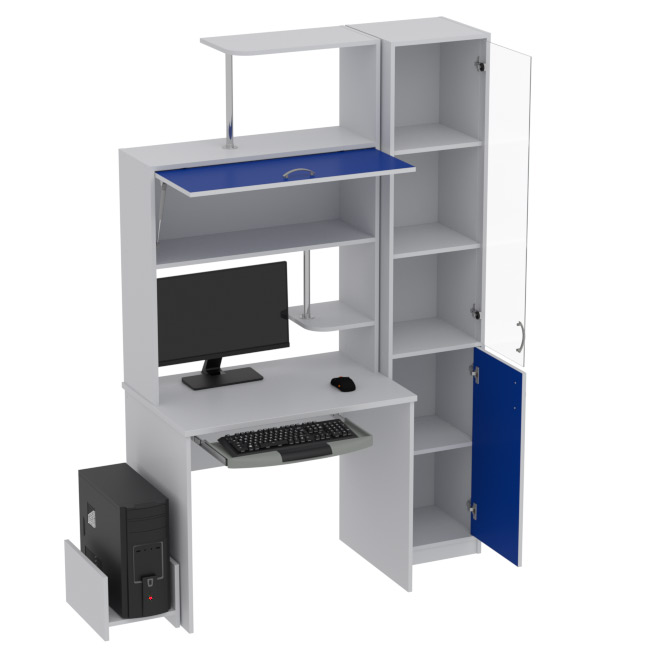 Компьютерный стол КП-СК-13 цвет Серый+Синий 130/60/202 см