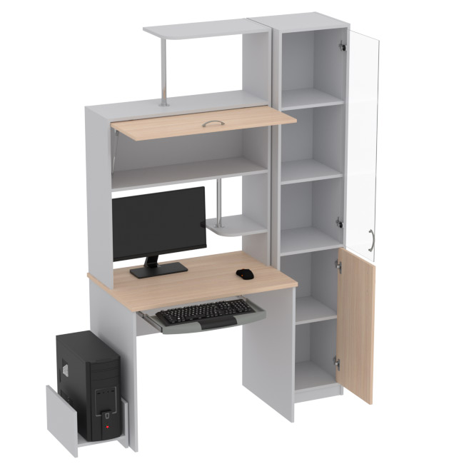 Компьютерный стол КП-СК-13 цвет Серый+Дуб Молочный 130/60/202 см