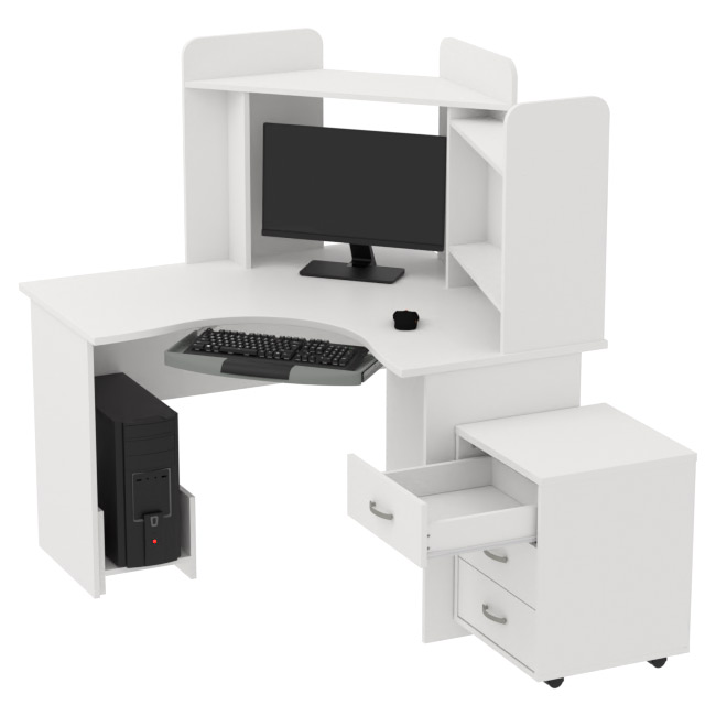 Компьютерный стол белого цвета КП-СКЭ-3 120/120/141 см
