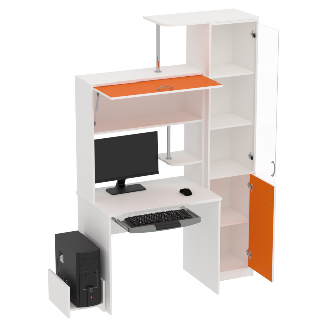 Компьютерный стол цвет Белый+Оранжевый КП-СК-14 130/60/202 см