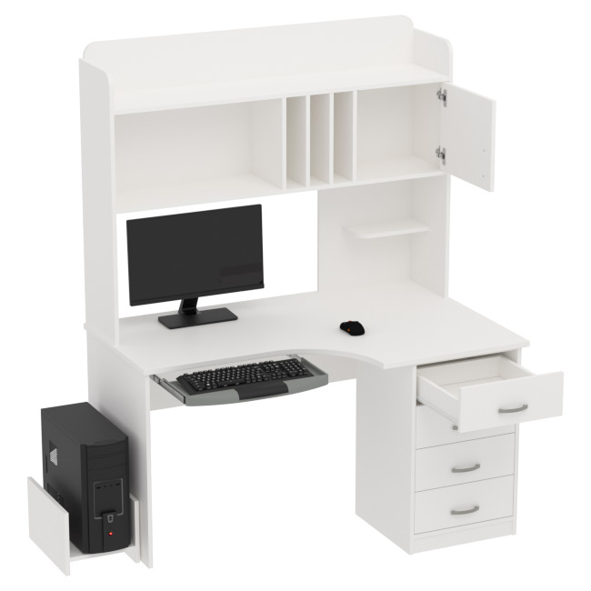 Компьютерный стол КП-СКЭ-8 Левый цвет Белый 140/90/182 см