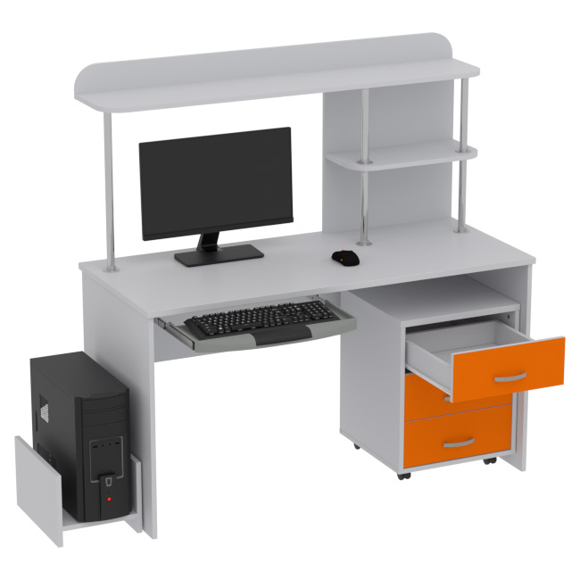 Компьютерный стол КП-СК-11 цвет Серый+Оранжевый 140/60/141,5 см