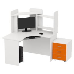 Компьютерный стол КП-СКЭ-3 цвет Белый+Оранжевый 120/120/143