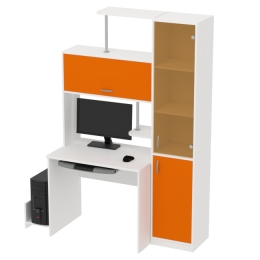 Компьютерный стол цвет Белый+Оранж КП-СК-13 тон. бронза 130/60/202 см