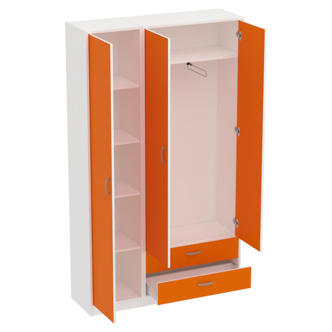 Шкаф для одежды ШО-37+СБ-2/З цвет Белый+Оранж 117/37/200 см