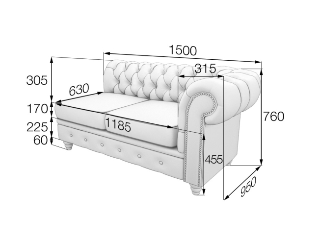 Секция двухместная левая Chester-lux